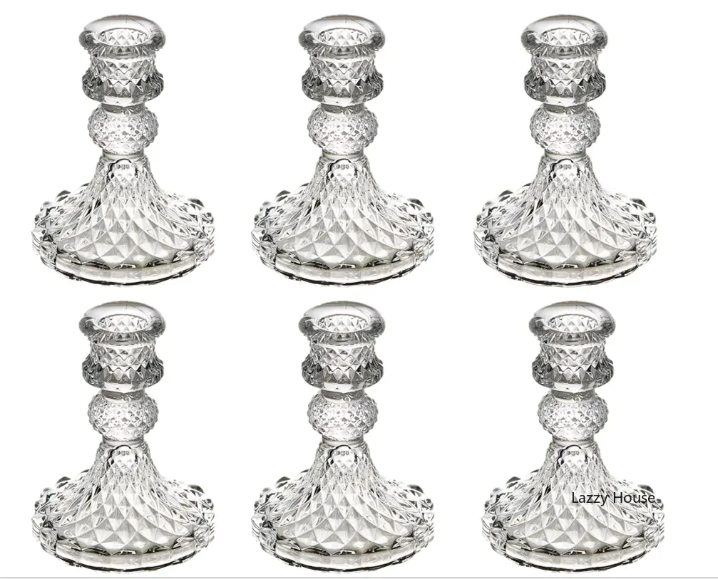 Candle Making Glass - 6pc Crystal Candle Holders Centerpiece for