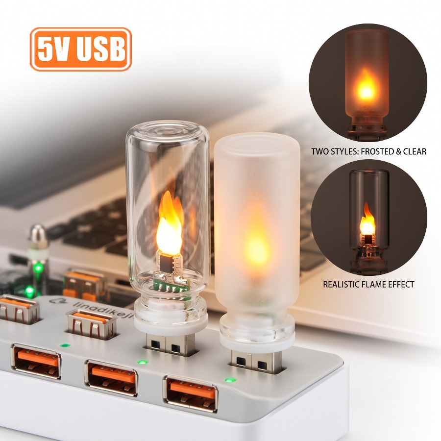 5V USB LED Flame Type Night Li - Candle Making Glass ulasan dan harga