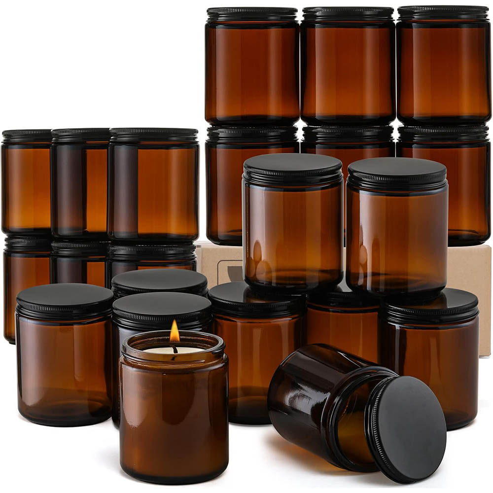 8oz Amber Glass Jars with Blac - Candle Making Glass ulasan dan harga