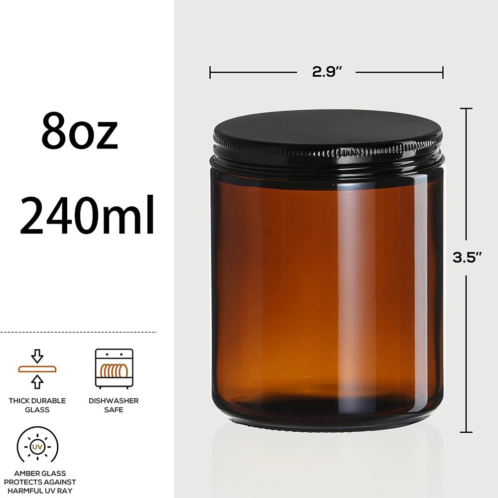8oz Amber Glass Jars with Blac - Candle Making Glass ulasan dan harga