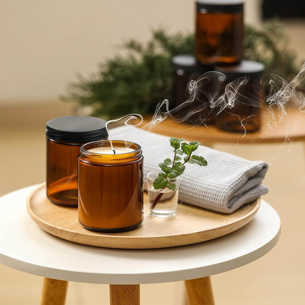 8oz Amber Glass Jars with Blac - Candle Making Glass ulasan dan harga
