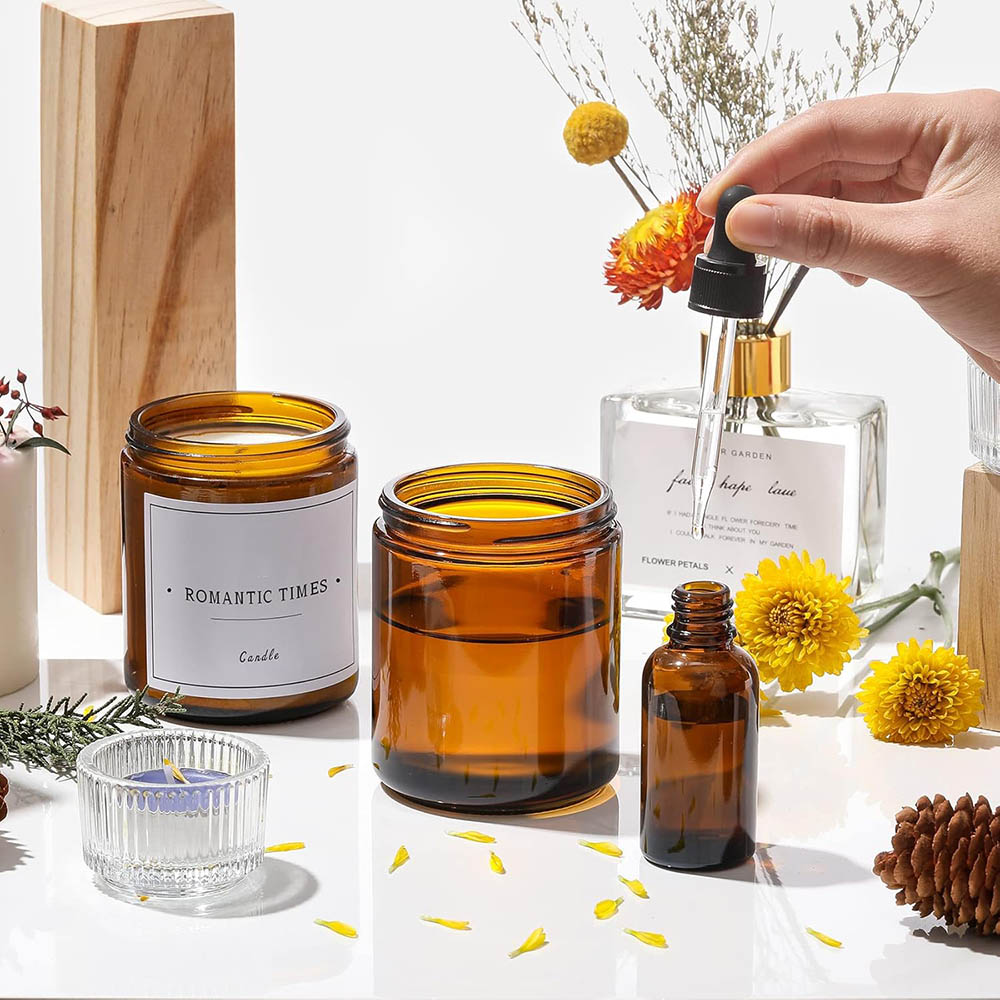 8oz Amber Glass Jars with Blac - Candle Making Glass ulasan dan harga