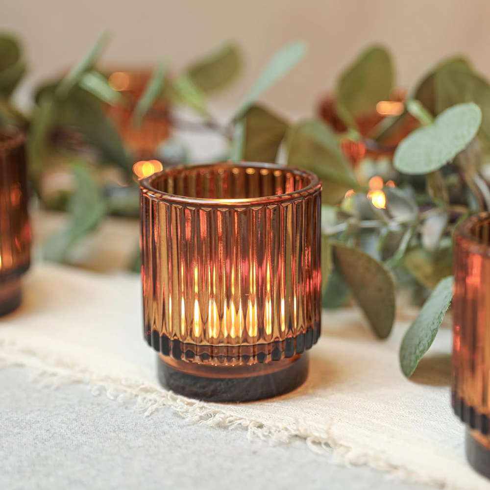 Vintage Ribbed Amber Glass Tea - Candle Making Glass ulasan dan harga