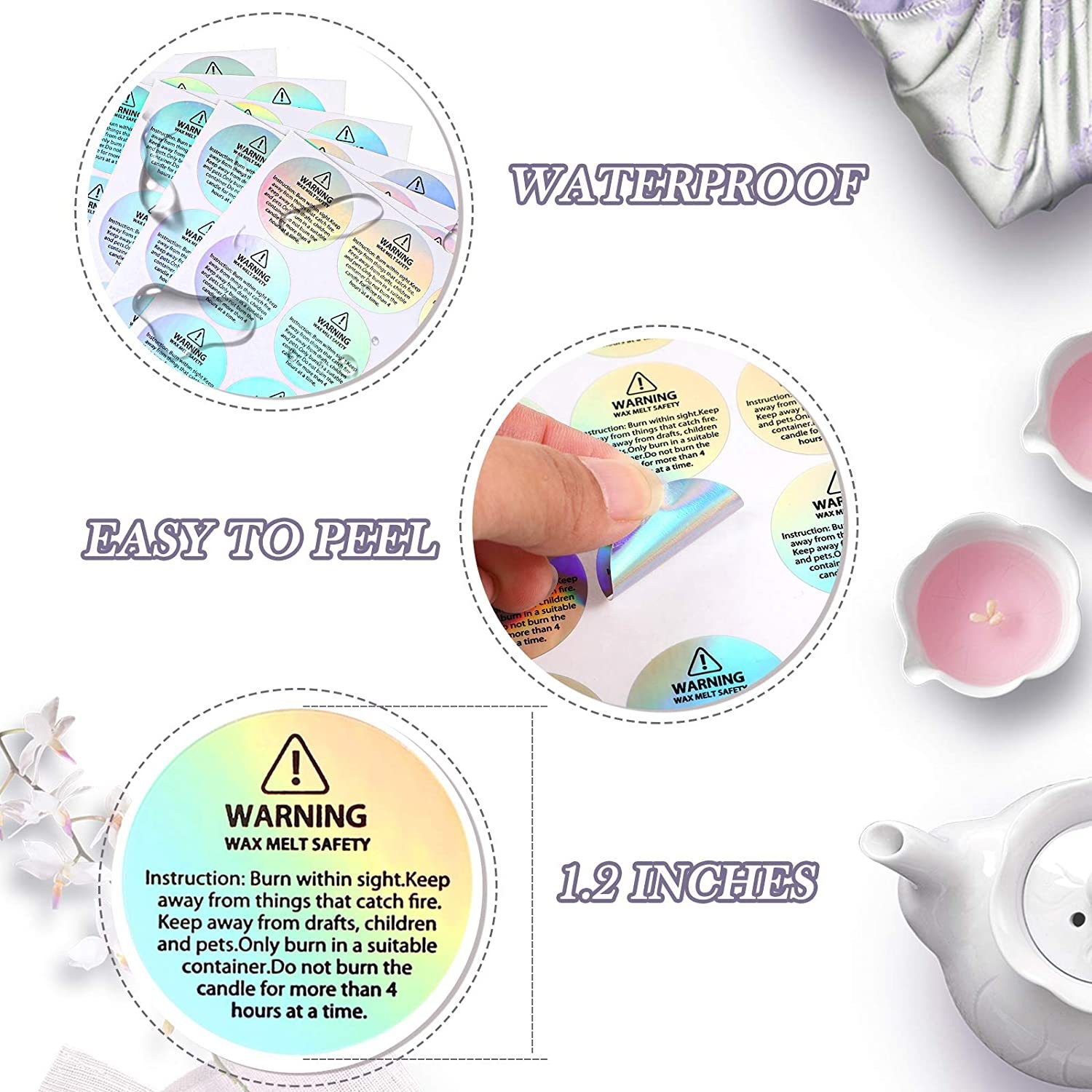 Holographic 96 Pcs Candle Warn - Candle Warning Label ulasan dan harga