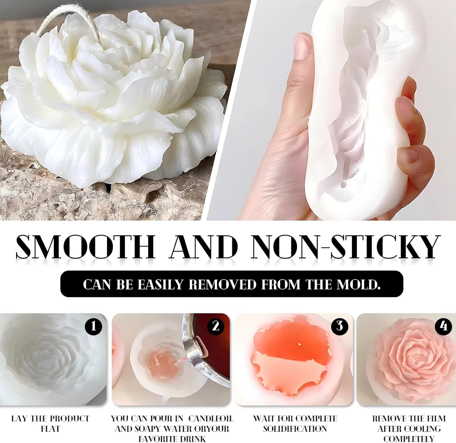 Silicone 3D Peony Candle Mould - Candle Warning Label ulasan dan harga